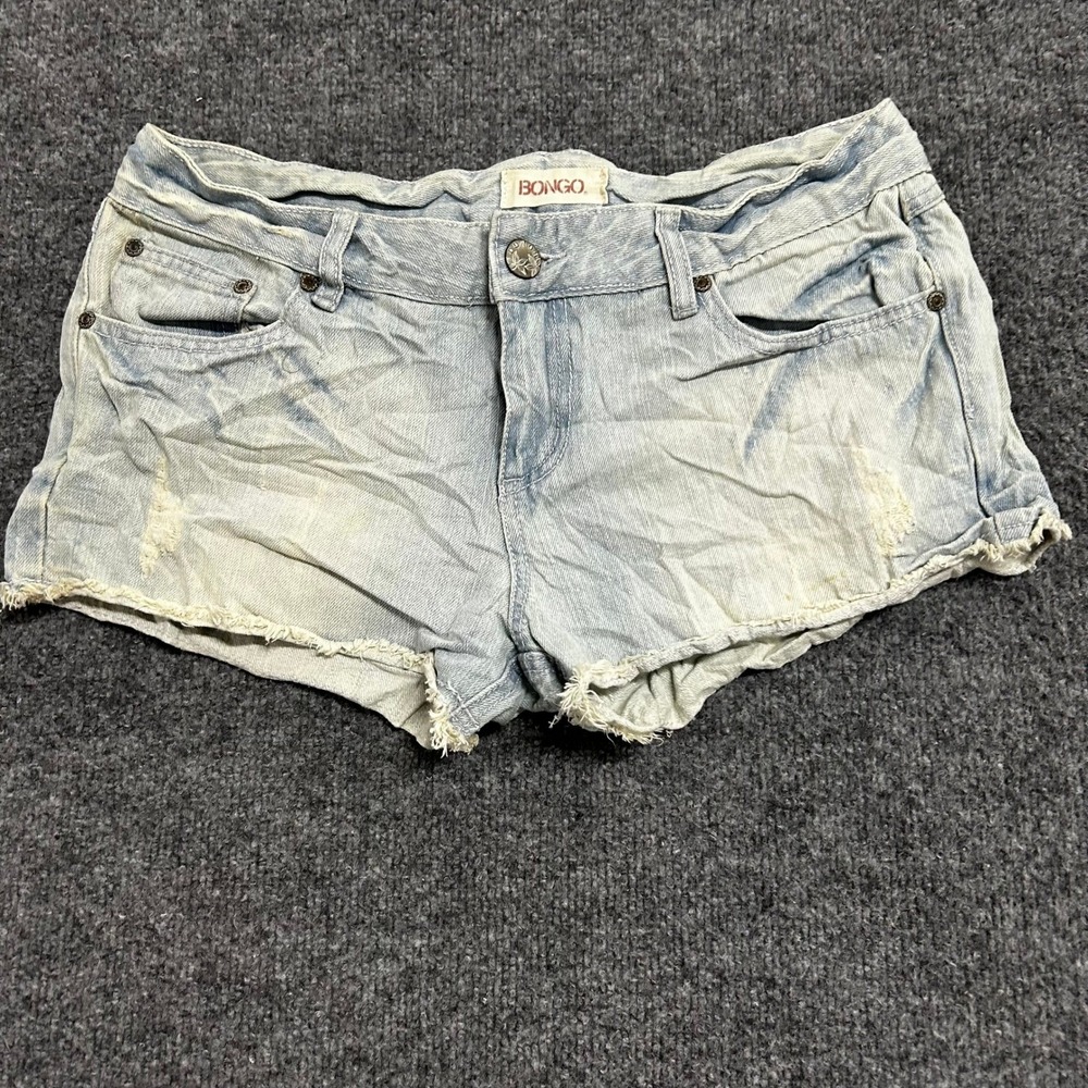 Bongo Denim Shorts Womens Size 11 Light Wash Low Rise Frayed Raw Hem Distressed